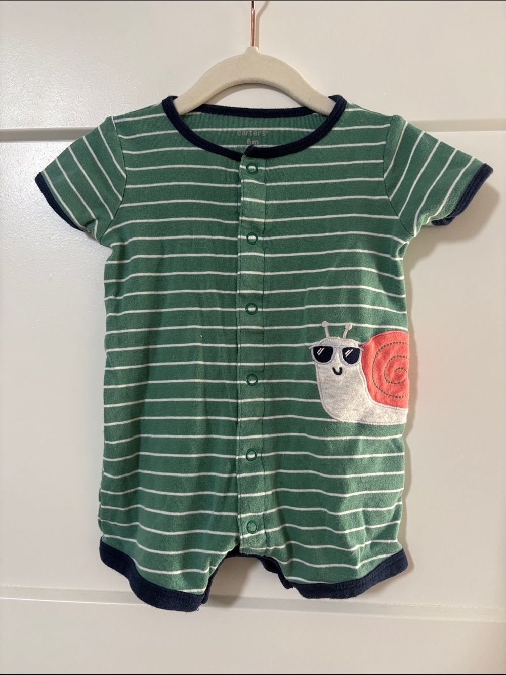 Carter's Green Striped Snail Applique Baby One-Piece 6 Months